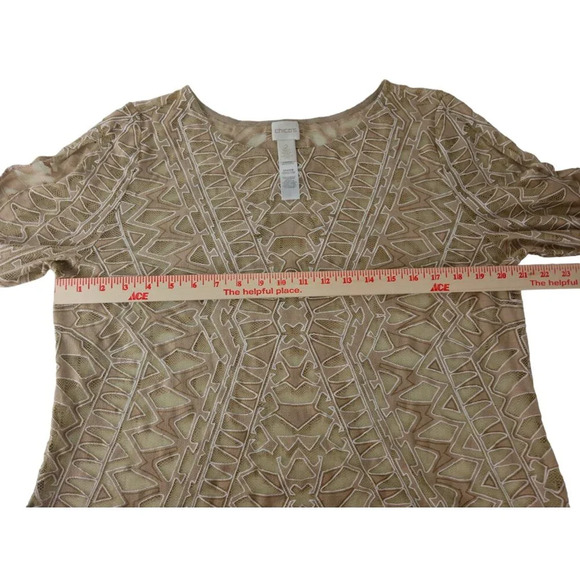 Chicos Womens Blouse Brown Cold Shoulder Sleeve Round Neck Pullover 2 - Picture 5 of 12
